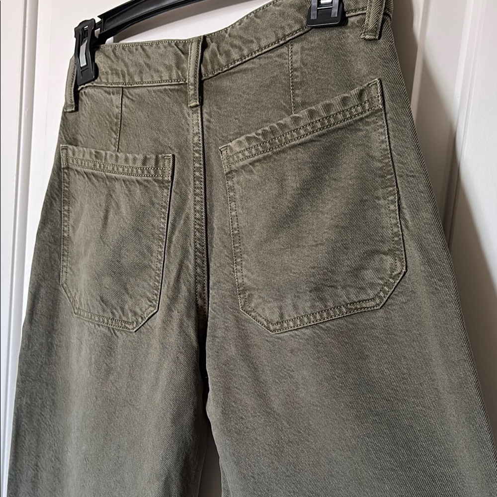 Lucky Brand Wide Leg Liquid Denim Luxe Utility Pant. Olive. Size 00/24 - Picture 9 of 14